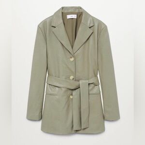 Mango Leather-Effect Fax Leather Suit Belted Jacket